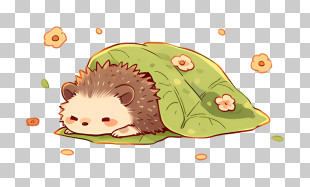 Adorable Hedgehog Sleeping Under A Leaf PNG