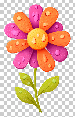 3d Cartoon Flower - Colorful Cartoon Flower With Dew Drops PNG