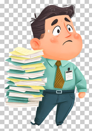 Stress Employee - Man Carrying Papers Cartoon Illustration PNG