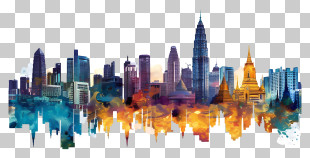 Bangkok Skyline - Watercolor City Skyline Artwork PNG