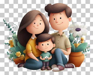 Happy Parents Day - Happy Family With Flowers PNG