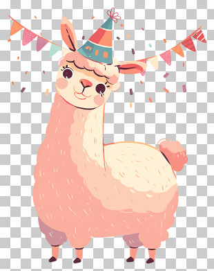 Cute Llama - Cute Party Llama With Hat And Confetti PNG
