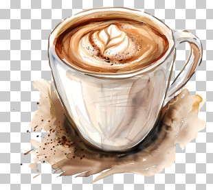 Cappuccino Mug - Coffee Cup With Latte Art Design PNG