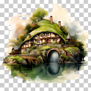 Hobbit Day - Waterfront Hobbit House In A Fantasy Setting PNG