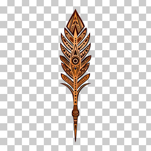 Indian Tribal Wooden Arrow - Tribal Feather Design With Ornamental Patterns PNG