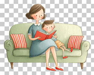 Mother Reading To Child - Mother Reading To Child On Couch PNG
