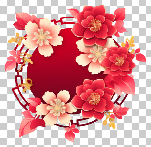 Chinese New Year Flower - Red Floral Circle Decoration PNG