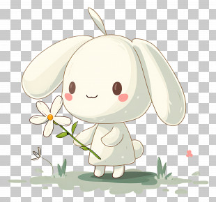 Cinnamoroll - Cute White Bunny Holding A Flower PNG