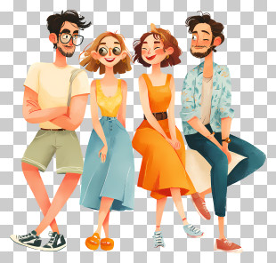 Happy Group Of Four Friends PNG