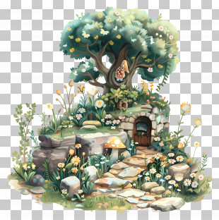 Fairy Garden - Whimsical Tree House In Garden PNG