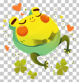 Swimming Frog - Joyful Yellow Frog With Hearts PNG