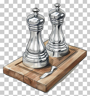 Pepper Shaker - Salt And Pepper Shakers On A Wooden Tray PNG