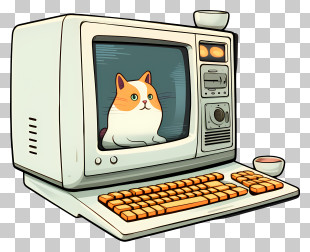 Cat - Retro Computer With Cat On Screen PNG