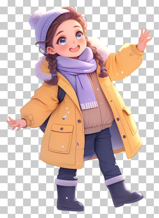 Happy Girl In Yellow Coat PNG