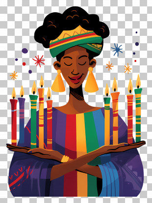Happy Kwanzaa - Kwanzaa Kinara Celebration With Woman PNG