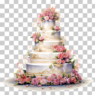 Wedding Cake - Elegant Three-Tier Wedding Cake With Floral Decorations PNG