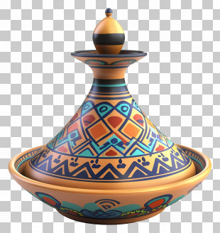African Food - Colorful Moroccan Tagine With Decorative Patterns PNG