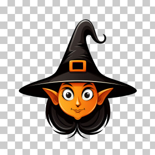 Halloween Wizard - Witch Face With Hat Illustration PNG