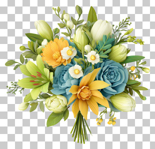 Elegant Blue-Yellow Floral Bouquet PNG