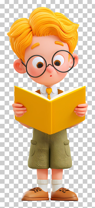 Smart Red-haired Boy Reading Book PNG
