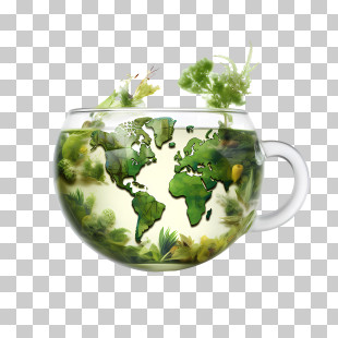 International Tea Day - World Map In Cup With Plants PNG