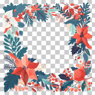 Christmas Frame - Artistic Floral Decorative Frame With Vibrant Colors PNG