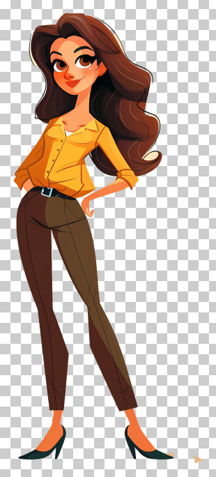 Slim Woman Cartoon - Stylish Cartoon Woman PNG