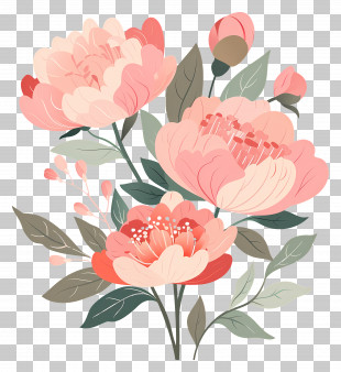 Peony Flowers - Pink Peony Flower Bouquet Illustration PNG