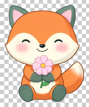 Adorable Fox Holding Flower PNG