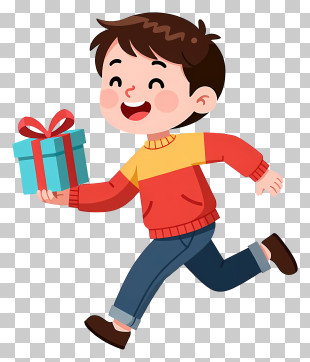 Happy Boy Running With Present PNG