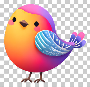 Kawaii Bird - Cute Colorful Round Bird PNG