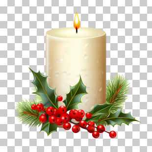 Christmas Candle - Christmas Candle With Holly And Berries PNG