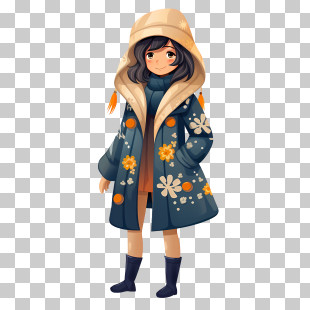 Winter Girl - Cartoon Girl In Winter Coat Illustration PNG