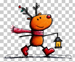 Funny Christmas - Cute Reindeer Doodle With Lantern PNG