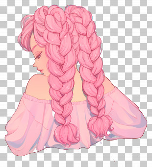 Girl With Pink Hair - Cartoon Illustration Of Girl With Pink Braided Hair PNG