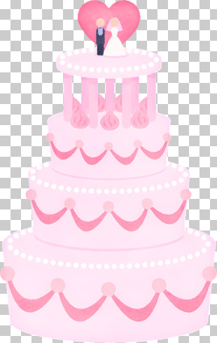 Wedding Cake - Pink Tiered Wedding Cake Illustration PNG