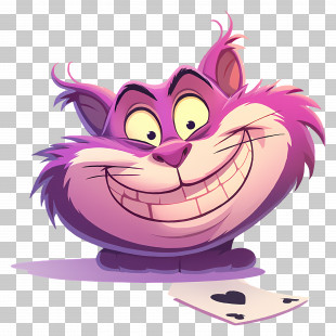 Cheshire Cat - Purple Grinning Cat With Playing Card PNG