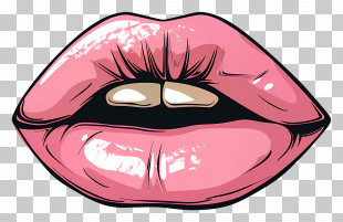 Pink Kiss - Pink Glossy Lips Stylish Illustration PNG