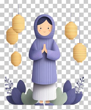 Islamic New Year - Girl With Lanterns Illustration PNG