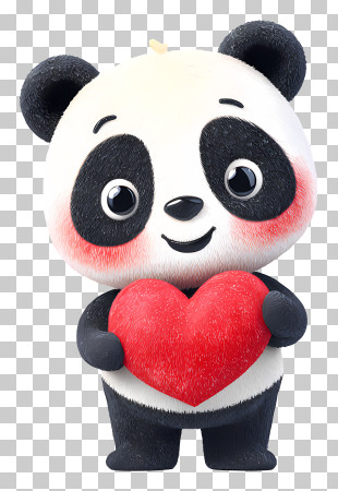 Adorable Panda Holding A Heart PNG