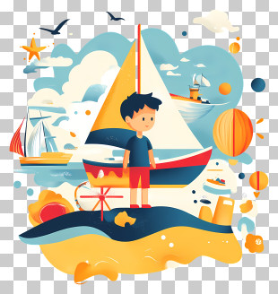Childhood - Sailing Adventure With Child Illustration PNG