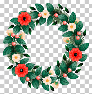 Wreath - Beautiful Floral Wreath With Red And White Flowers PNG