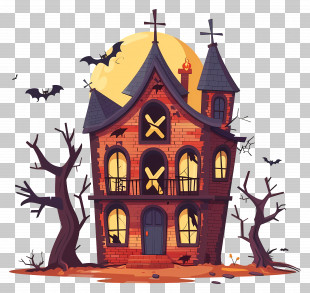 Haunted Castle - Spooky Haunted House With Bats PNG