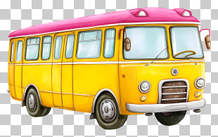 Watercolor Bus - Yellow Vintage Bus PNG