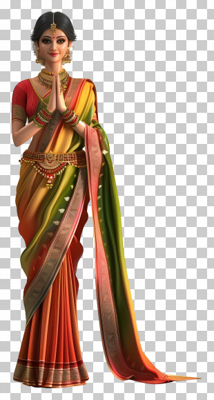 Indian Woman - Woman In Colorful Traditional Sari Greeting PNG