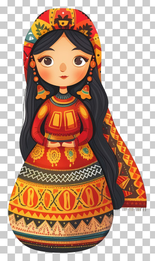 Art - Folk Art Doll In Cultural Traditional Attire PNG