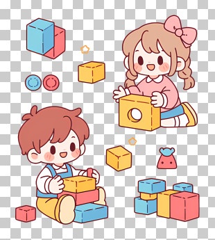 Kids Playing With Building Blocks PNG