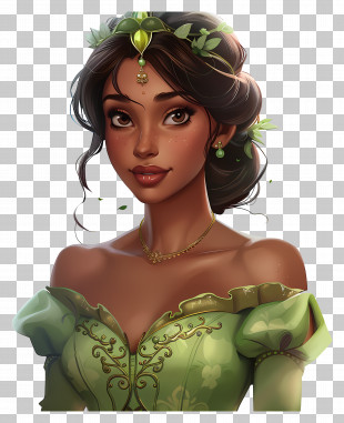 Tiana Princess - Princess In A Green Dress With Elegant Details PNG