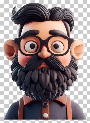Beard Man - Cartoon Character With Glasses PNG