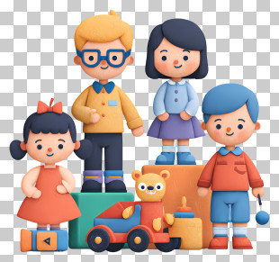 Children Playing With Toy - Family And Toys Cartoon Illustration PNG